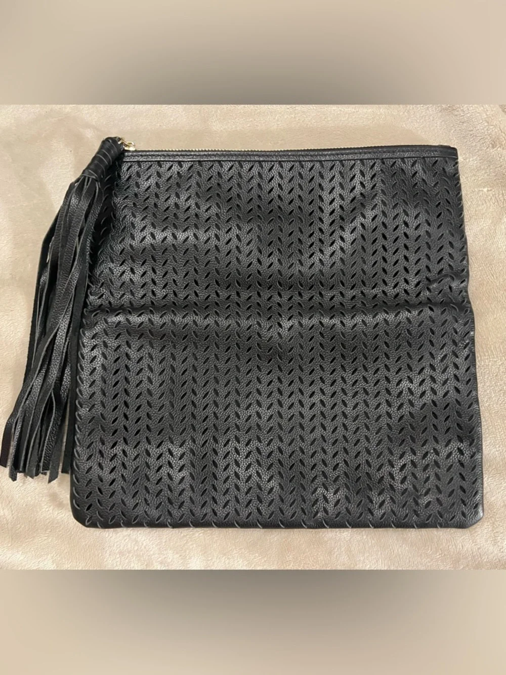 B-Low the Belt Perforated Leather Foldover Tassel Clutch